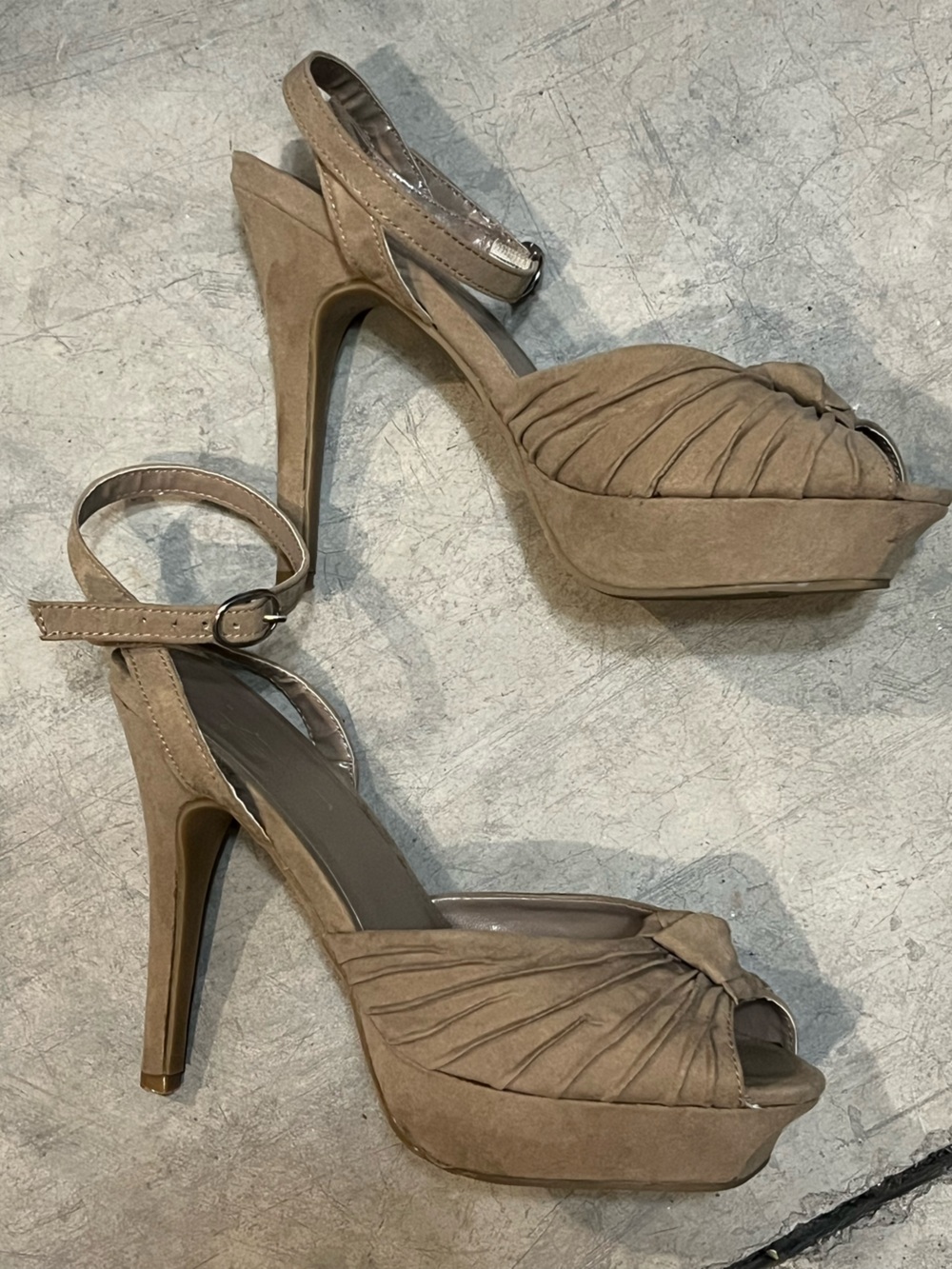 Forever 21 Taupe Knot Front Ankle Strap Heels